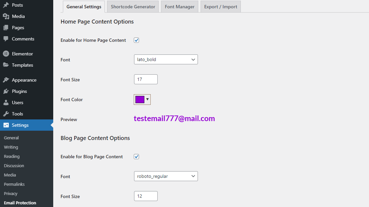 Email Protection WordPress Plugin - General Settings