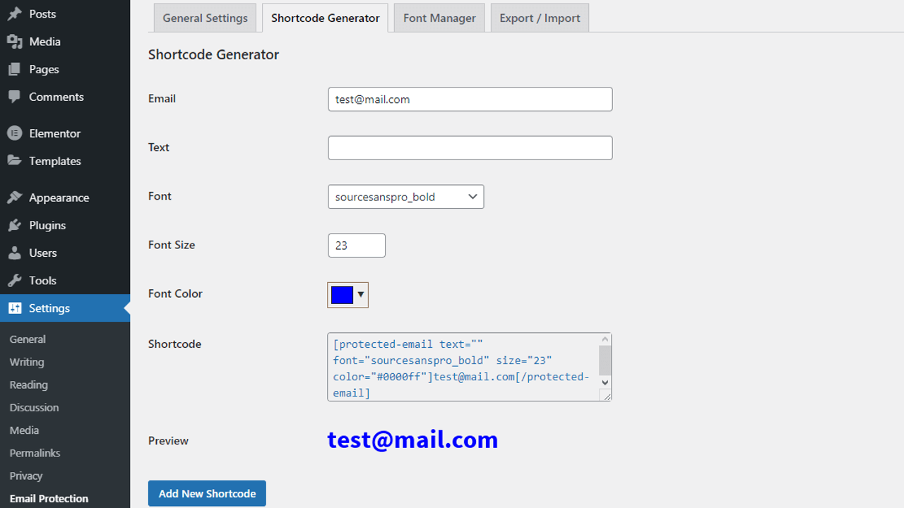 Email Protection WordPress Plugin - Short Code Generator