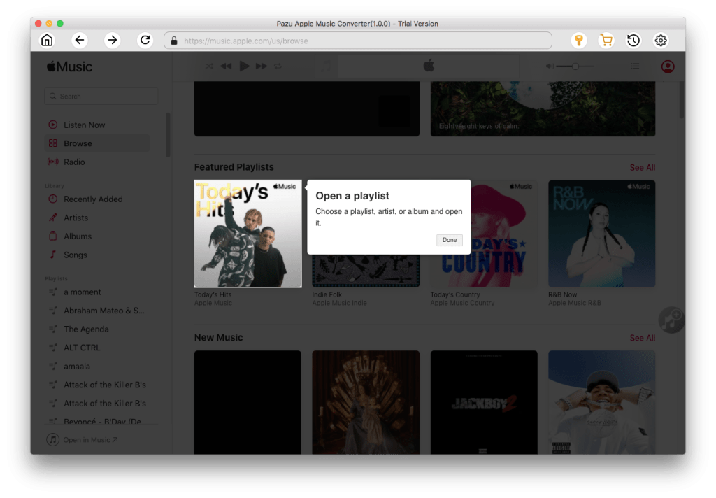 An album cover with the option of "open playlist" in Apple Music