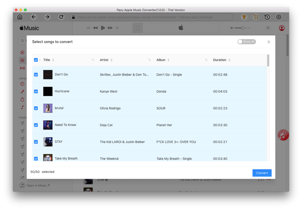Apple Music's Song Selection Section