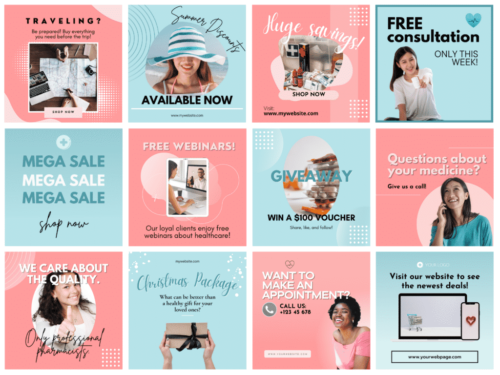 Pink and blue instagram post templates in the social media content - social media templates