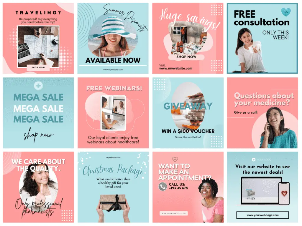 Pink and blue instagram post templates in the social media content - social media templates