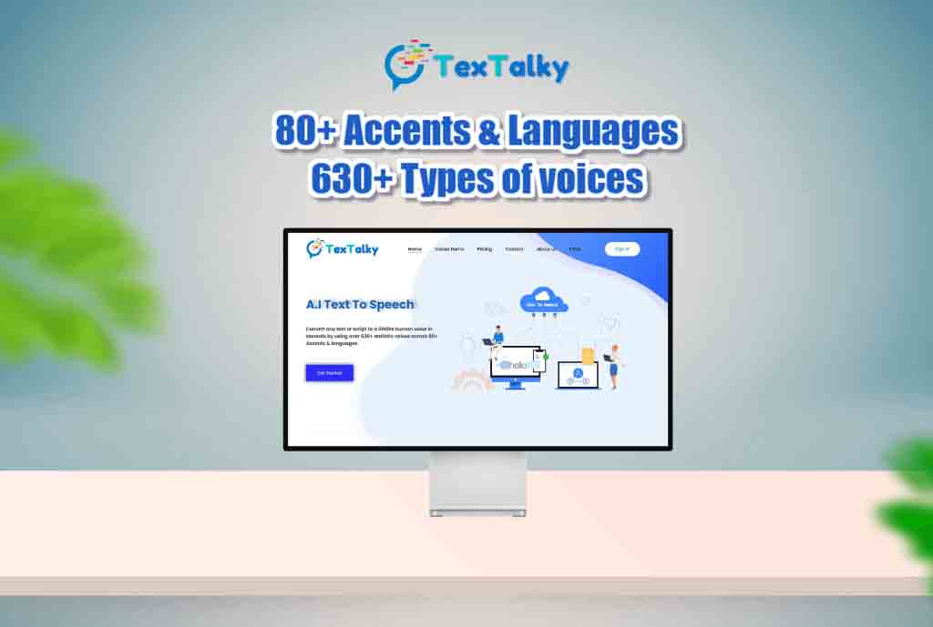 Textalky Mockup displaying Languages and voice types