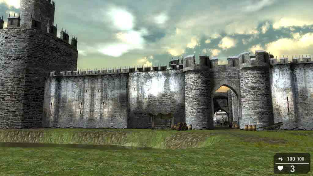 Animation of castle, grassland, and sky