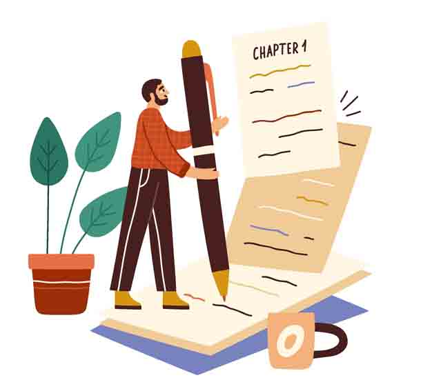 animated image of a man holding a giant pen and writing on a paper