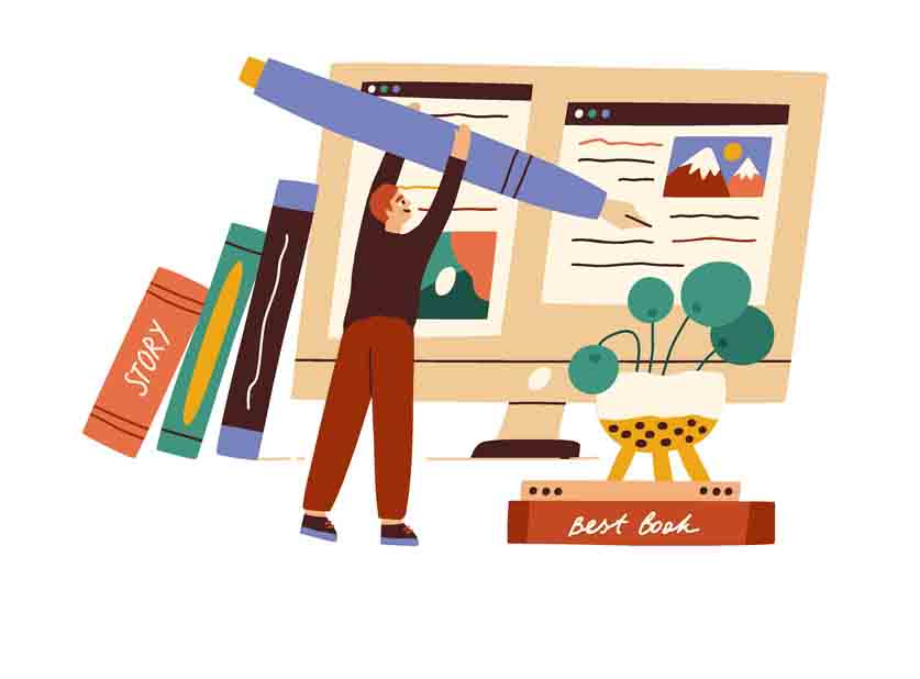 animated image of a man holding a pen writing on a desktop