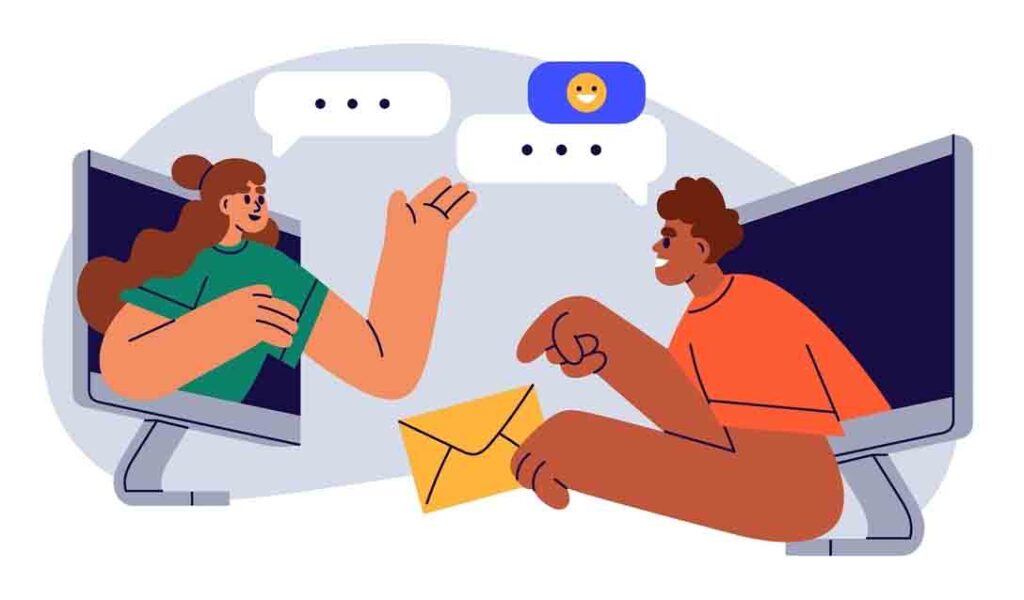 animated image of two people tlaking through screens sharing messages