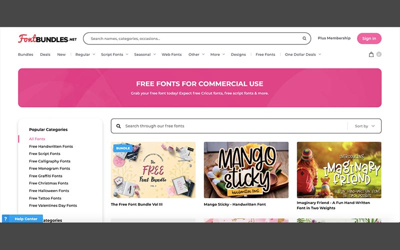 fontbundles - free font websites