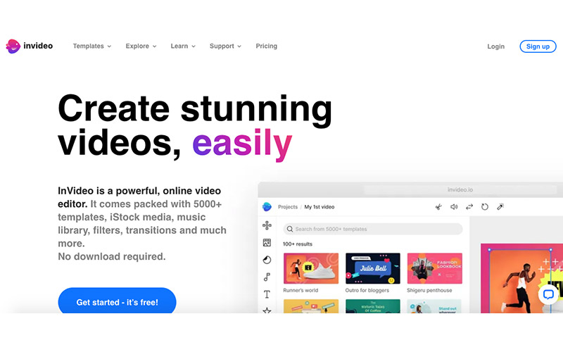 Invideo landing page with typography