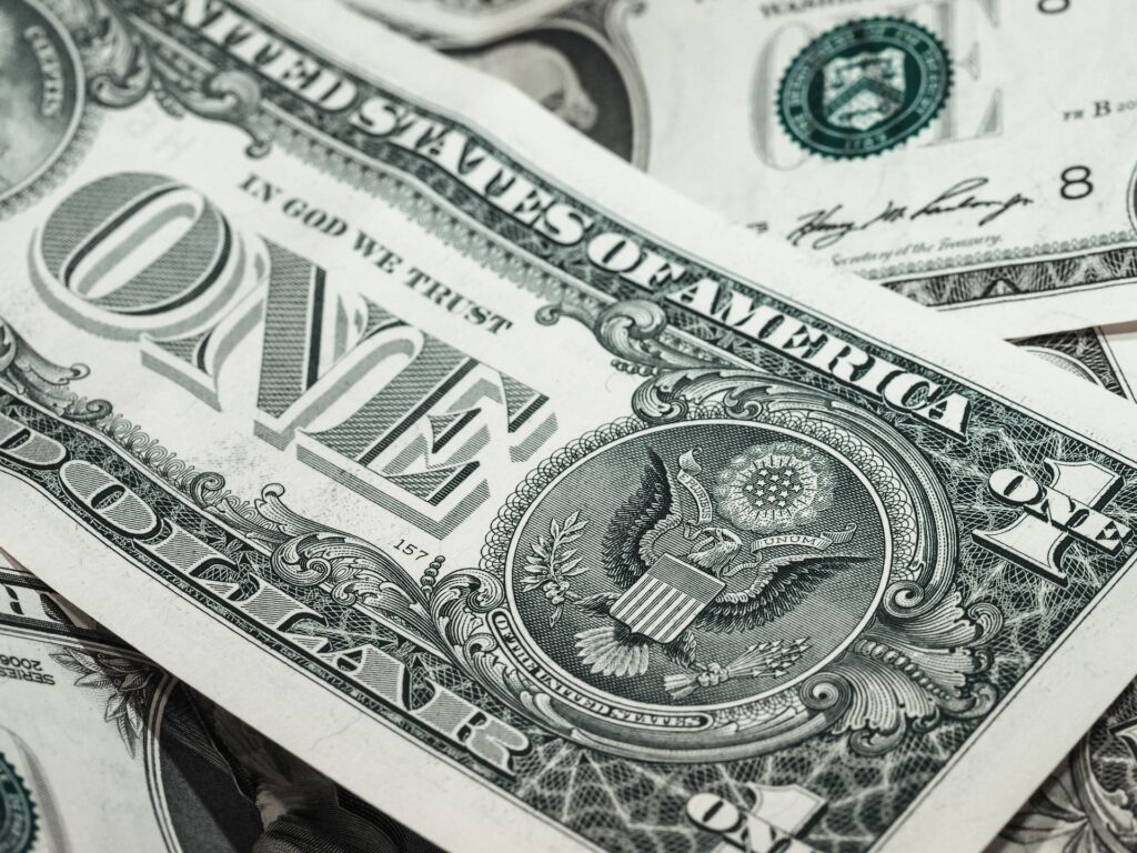 Close-up of a U.S. one-dollar bill.