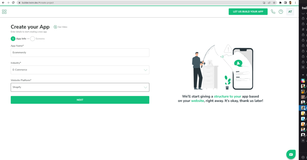 Twinr: No Code Website-to-App Converter: Create Page preview