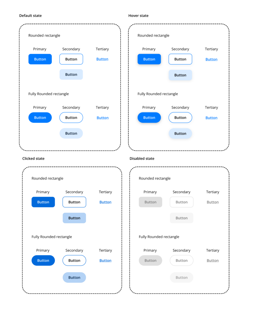 Selection of buttons in different shapes and states