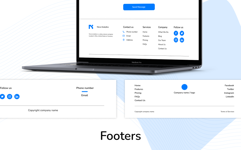 Footers section with multiple footers on display