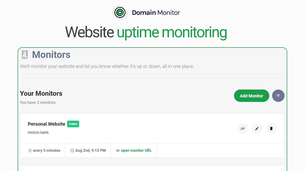 Domain monitor website preview