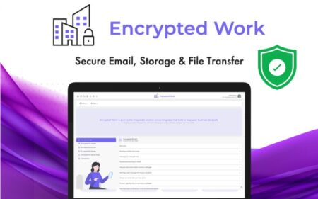 Laptop screen mockup for Encrypted Work banner