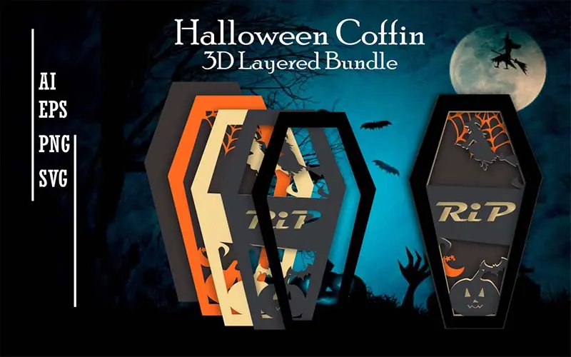 Coffin design with RIP typography
