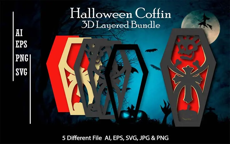 Coffin design with skull and Jesus cross