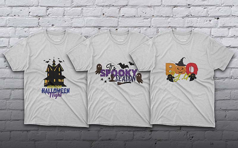White t-shirts with Spooky designs