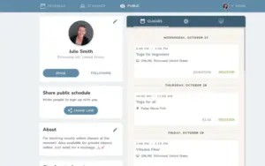Ubindi - Software For Teachers scheduled classes user interface