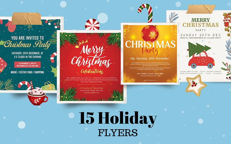 A collage of flyers for Holiday Flyers banner for Christmas Graphics Bundle