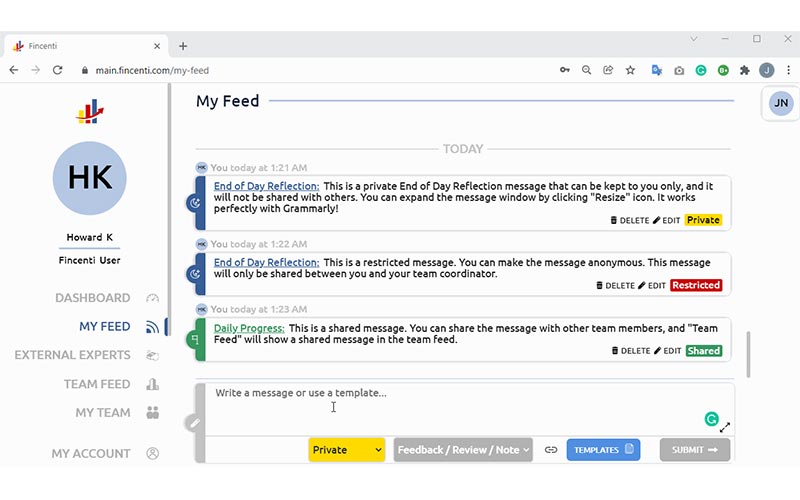 Feedback, review, and note of Fincenti