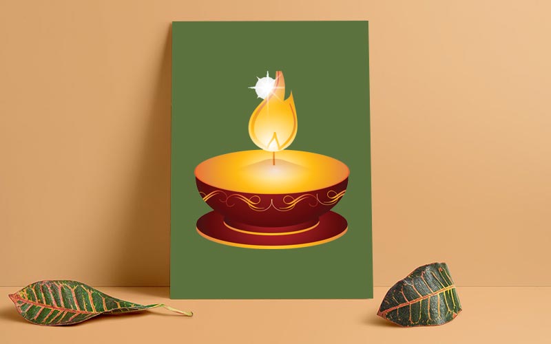 A card with vector candle and leaves laying for Christmas Graphics Bundle