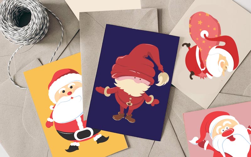 A collection of cards with Santa vectors printed on them