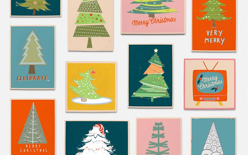 Collage of Christmas Vector Trees