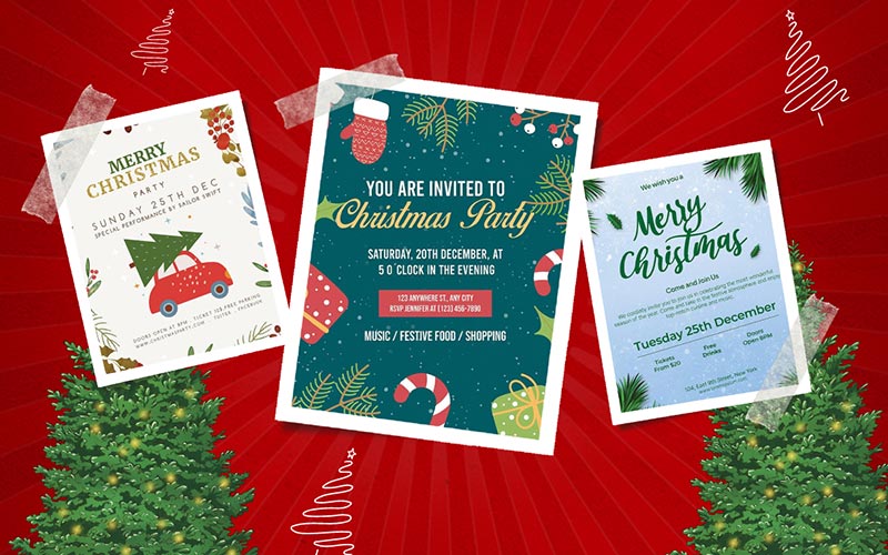 A collection of flyers for Christmas with Christmas trees decoration