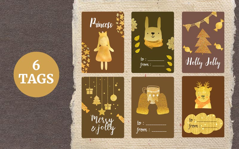 Mockup of gold themed Christmas vectors for Christmas Graphics Bundle