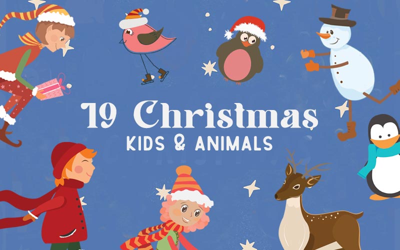 Kids & anomals elemenst for the banner for Christmas Graphics Bundle