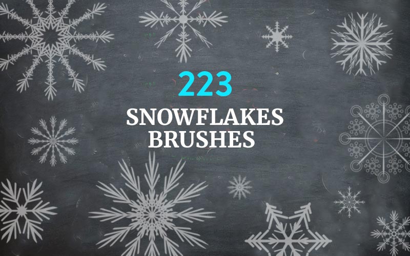 Different Snowflake designs for Snowflake brushes banner used in Christmas Graphics Bundle