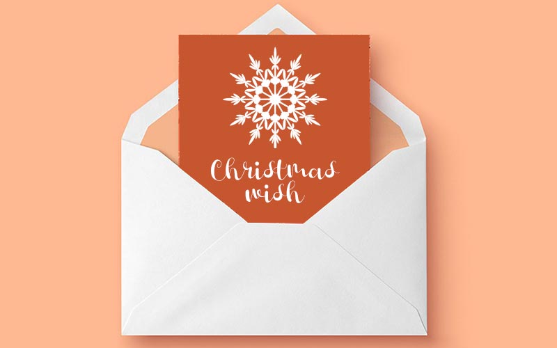 Christmas wish card with snowflake drawn on it