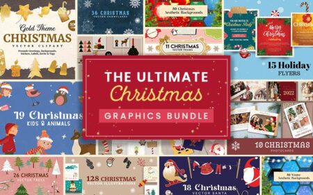 A collage of different bundle included in The Ultimate Christmas Graphics Bundle