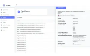 Traek - lead generation tool - forms user interface