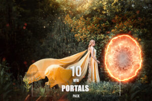 In a fantastical woodland, a lovely Russian folk princess is standing in an elegant yellow dress with a flying cape cloak costume of Rapunzel.