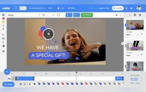 Wideo dahsboard with a girl showing surprised expression and typography on display