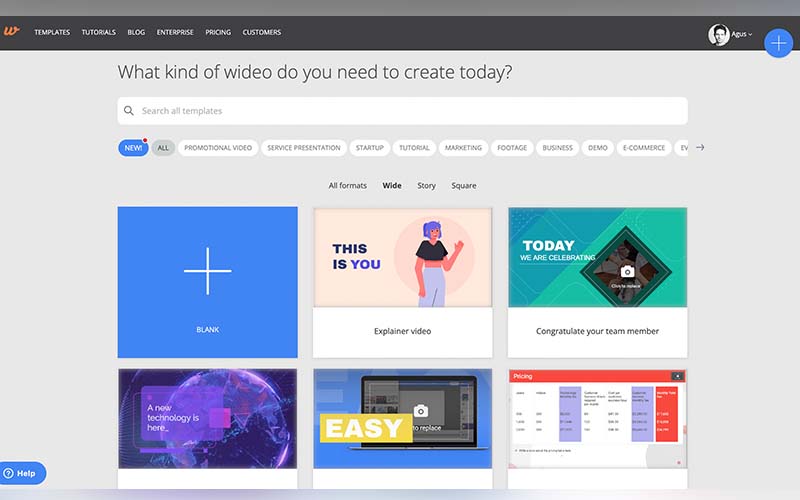 A list of templates of videos to create instant videos