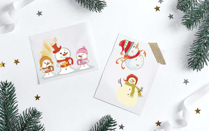 Cards made using Snowmen vectors for Christmas Graphics Bundle