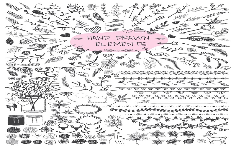 Hand drawn elements for 2000+ Mega Illustrator Elements Bundle - Hand Drawn Illustration