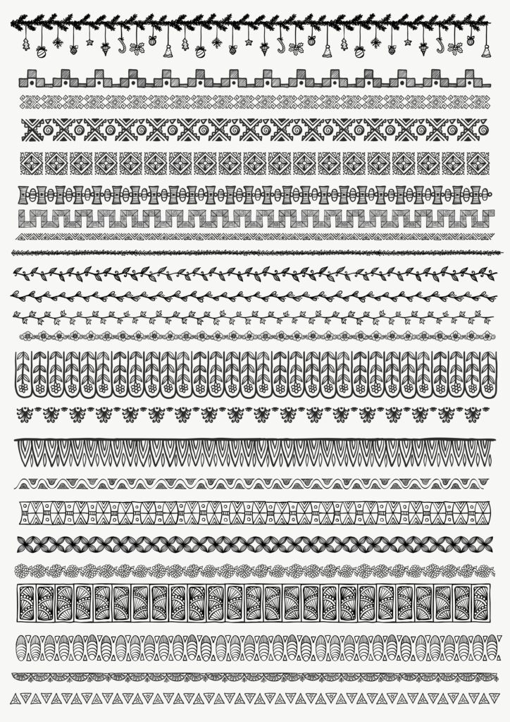 A collage of scaled hand drawn brushes