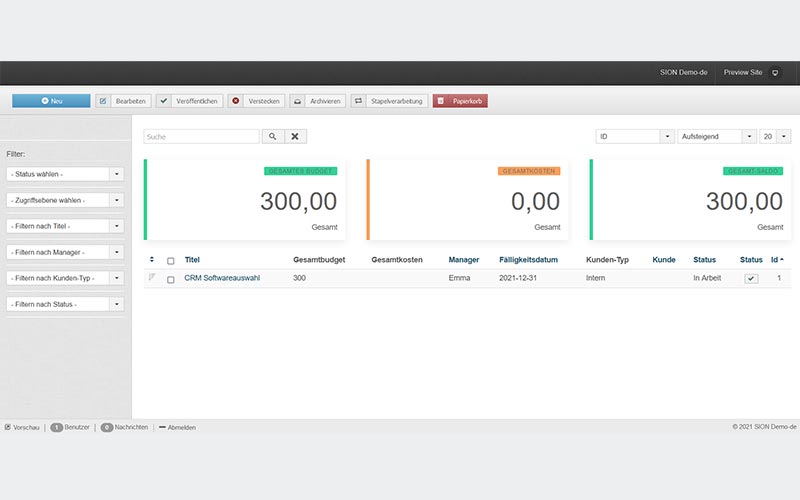 Project management of SION