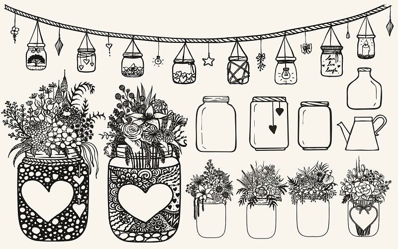 A collection of several designs of mason jars