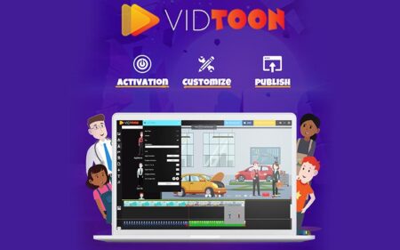 A laptop screen guiding on how to animate your videos using Vdtoon - animated video maker