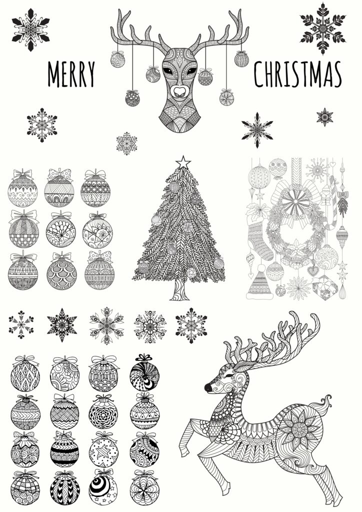Merry Christmas coloring book elements in 2000+ Mega Illustrator Elements Bundle