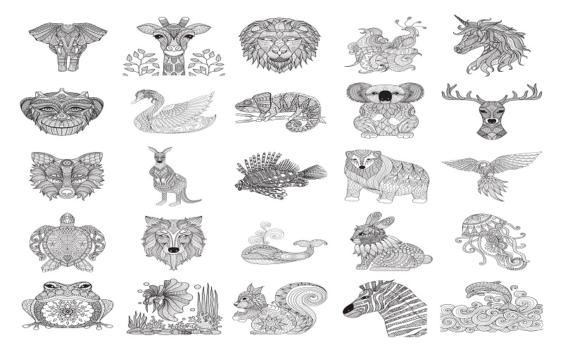A collection of illustration of animals