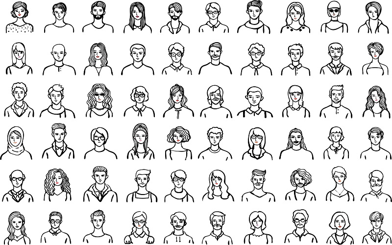 A collage of avatars in 2000+ Mega Illustrator Elements Bundle