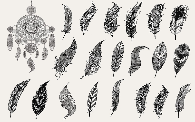 Collage of B&W feathers