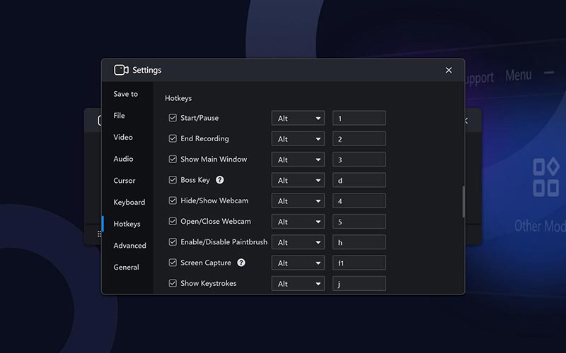 Hotkeys of RecMaster