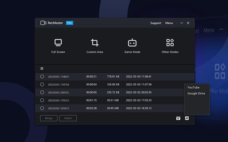 save and export file feature of recmaster - screen recorder